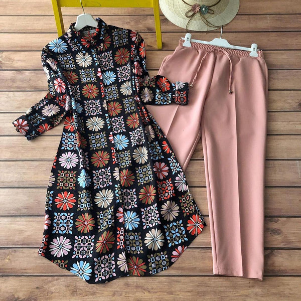 WINTER TRANDING BLACK PINK COLOR PRINTED TOP AND PALAZZO SET READY TO WAAR