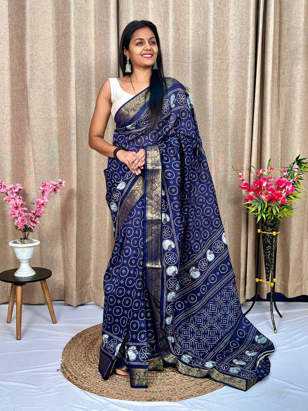 Navy Blue Colour Pure Viscose Dola Silk Saree with Pichwai Kalamkari Print